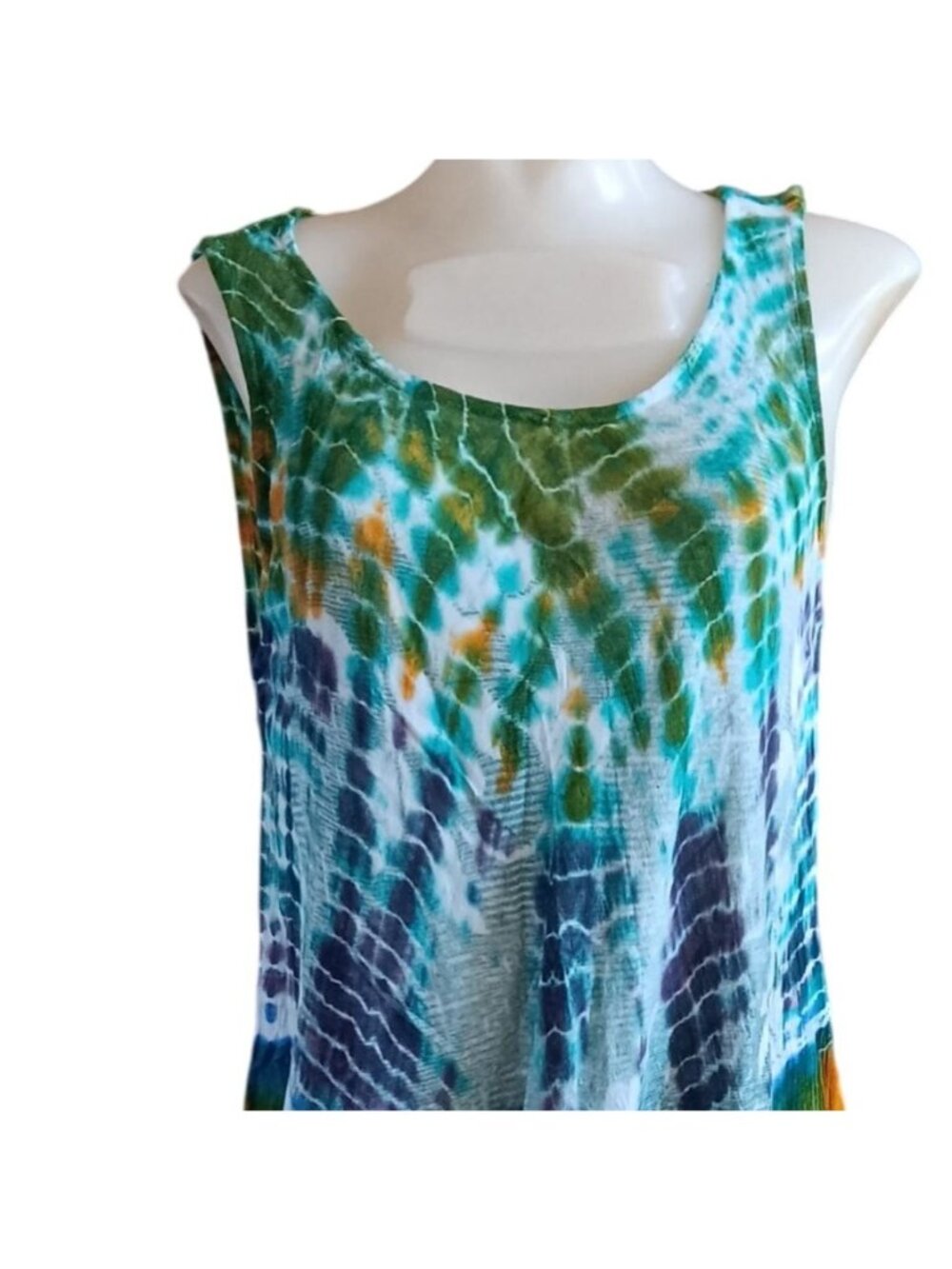 Vtg Women's Dress Hippie Sleeveless Tie-Dye Free Size By S.R. Fashion 100% Rayon